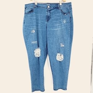 Lane Bryant Flex Magic Waistband Low Rise Boyfriend‎ Jeans Lace Distressed